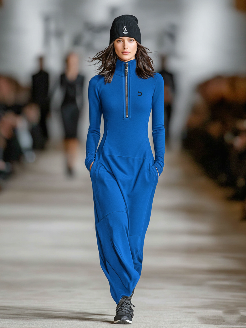 Elise - Soft-Touch Mock-Neck Zip Maxi Dress