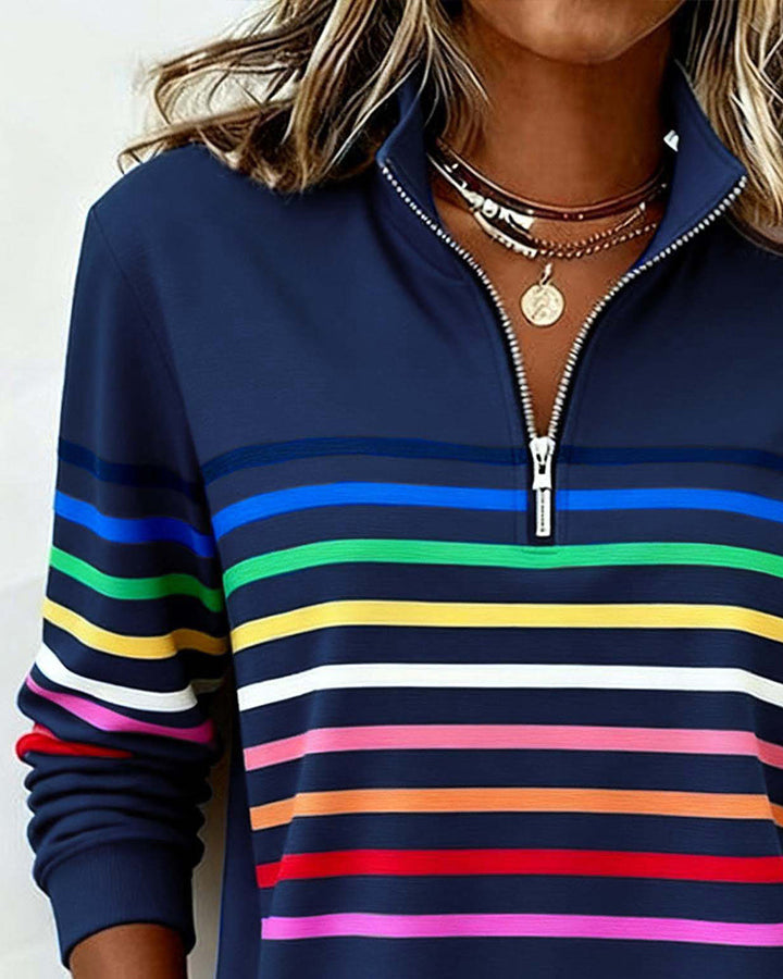 Sophie - Soft-Touch Striped Half-Zip Top