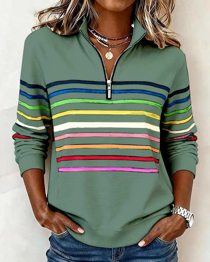 Sophie - Soft-Touch Striped Half-Zip Top