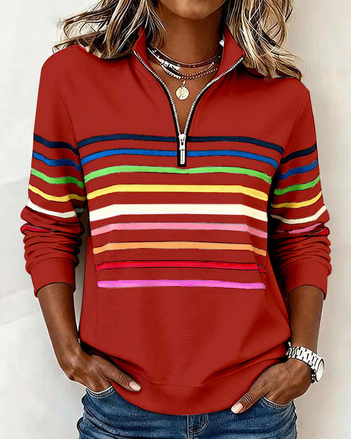 Sophie - Soft-Touch Striped Half-Zip Top