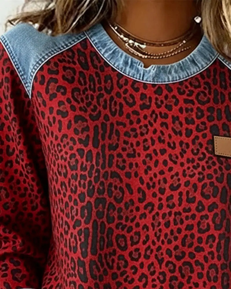 Selara - Soft-Touch Leopard Patchwork Jumper
