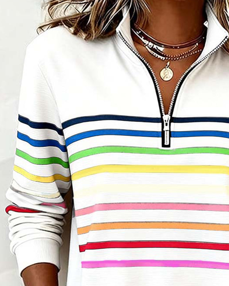 Sophie - Soft-Touch Striped Half-Zip Top