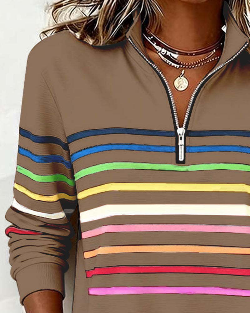Sophie - Soft-Touch Striped Half-Zip Top