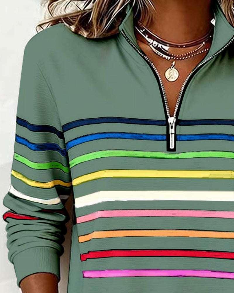 Sophie - Soft-Touch Striped Half-Zip Top