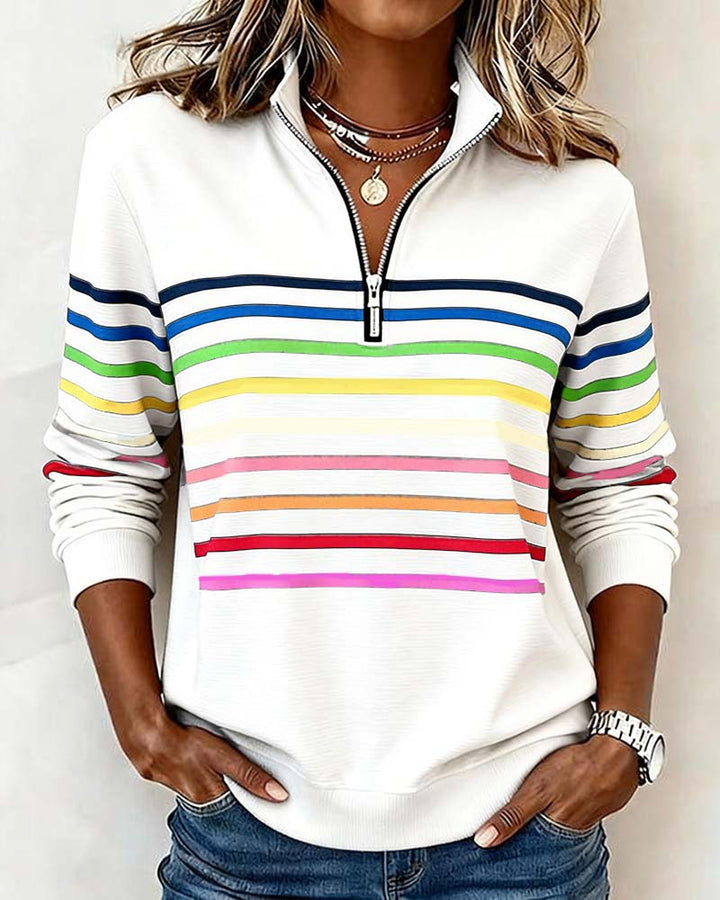 Sophie - Soft-Touch Striped Half-Zip Top