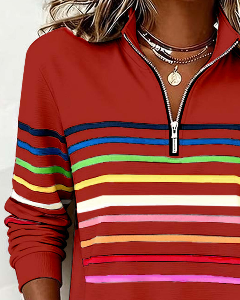 Sophie - Soft-Touch Striped Half-Zip Top