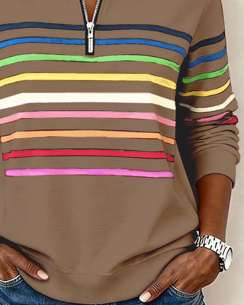 Sophie - Soft-Touch Striped Half-Zip Top