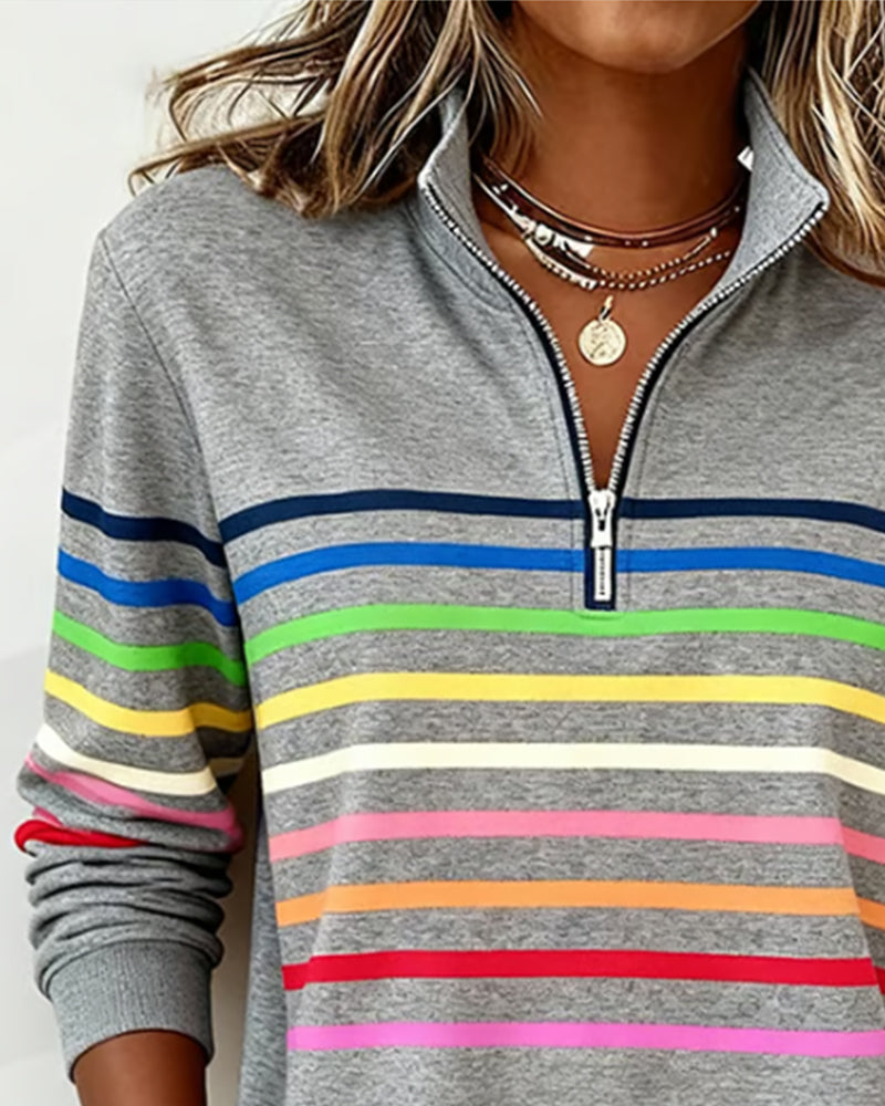 Sophie - Soft-Touch Striped Half-Zip Top