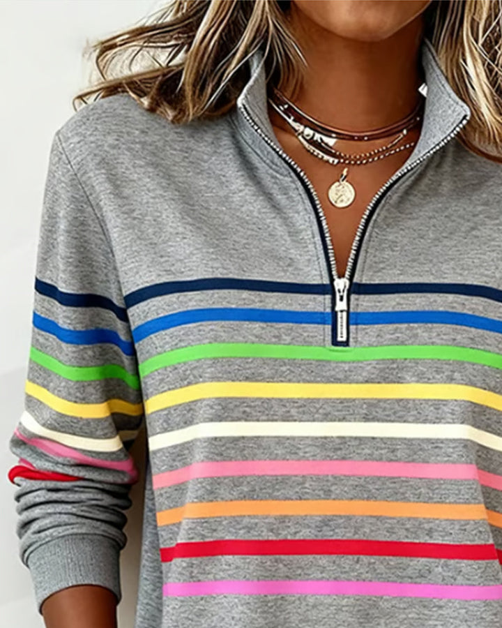 Sophie - Soft-Touch Striped Half-Zip Top