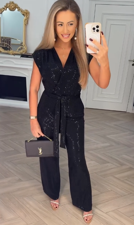 Lioraya - V-Neck Tie-Waist Jumpsuit