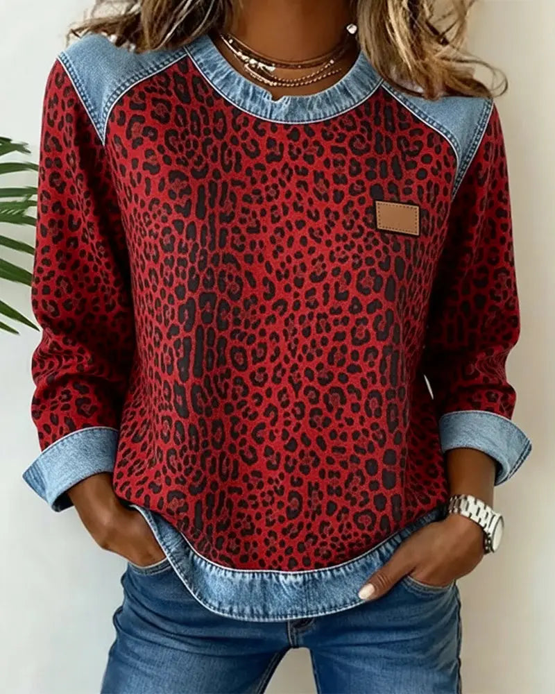 Selara - Soft-Touch Leopard Patchwork Jumper