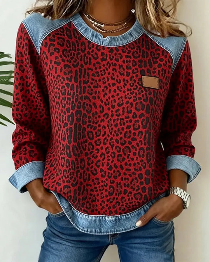 Selara - Soft-Touch Leopard Patchwork Jumper