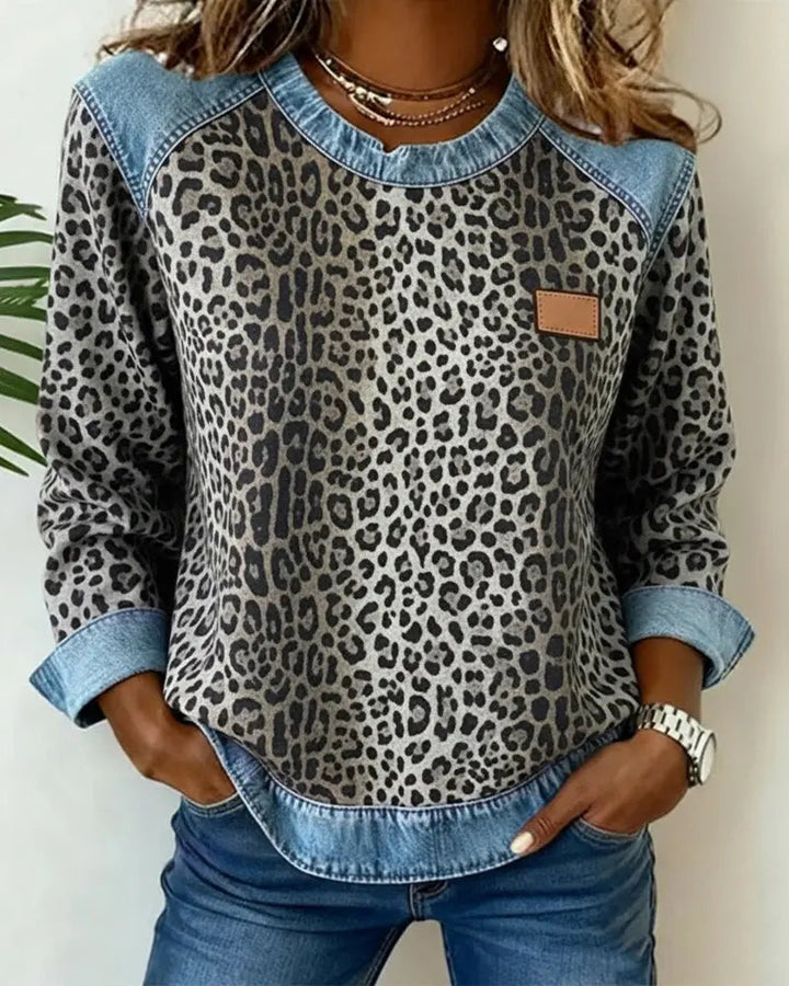 Selara - Soft-Touch Leopard Patchwork Jumper
