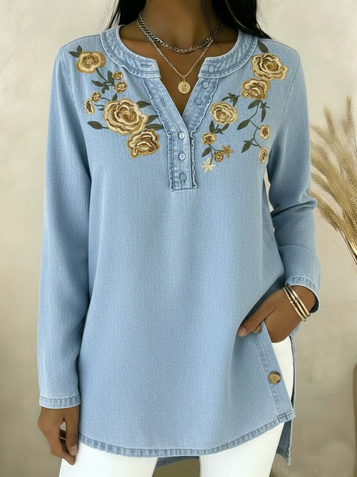 Seyla - Collar Floral Denim Shirt