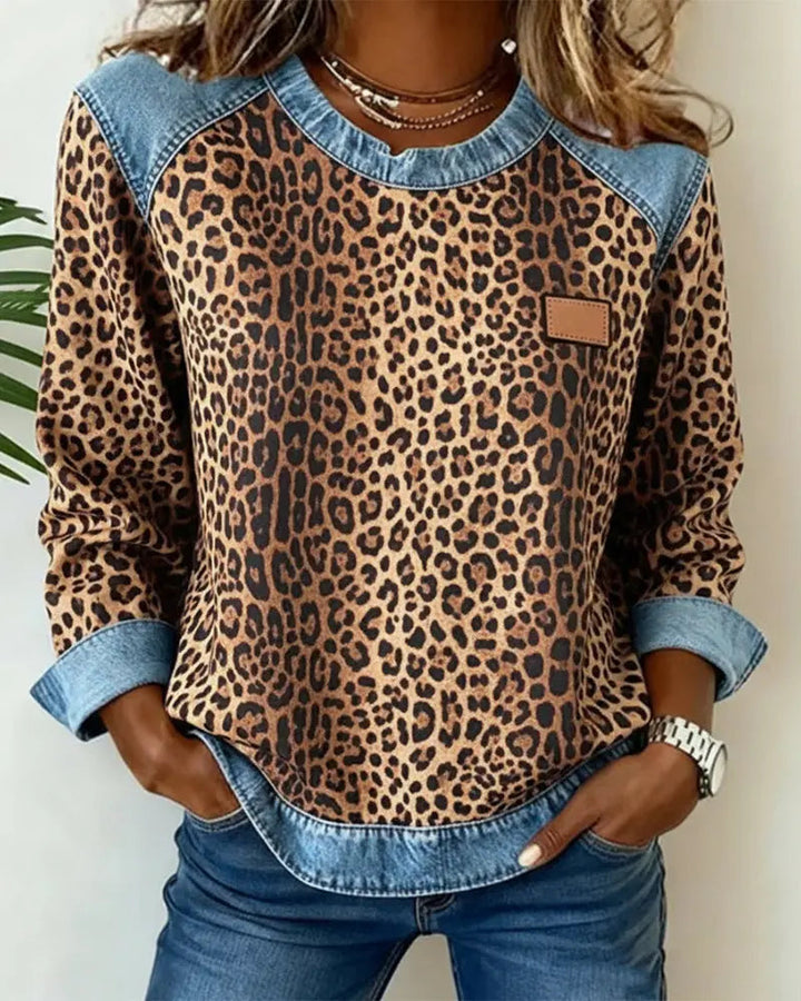 Selara - Soft-Touch Leopard Patchwork Jumper