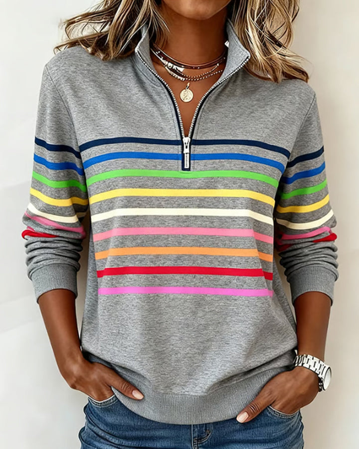 Sophie - Soft-Touch Striped Half-Zip Top