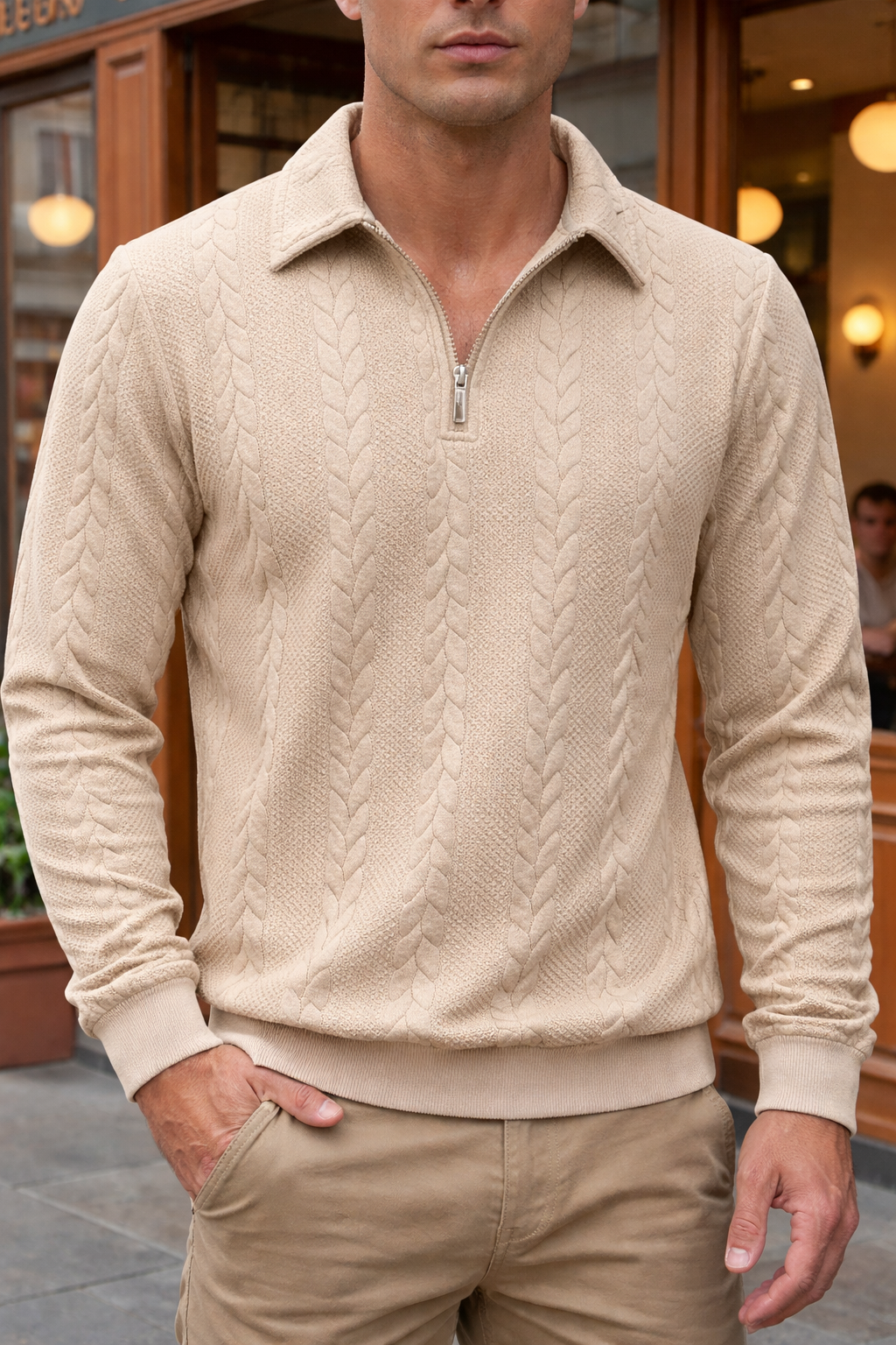 Ethan - Textured Quarter-Zip Polo