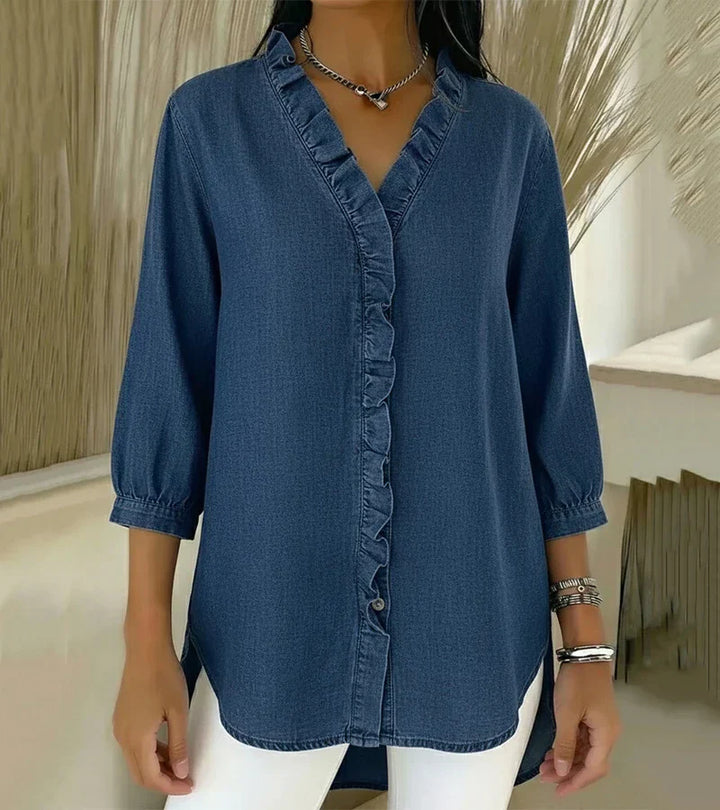 Grace - Soft-Touch Ruffled V-Neck Blouse