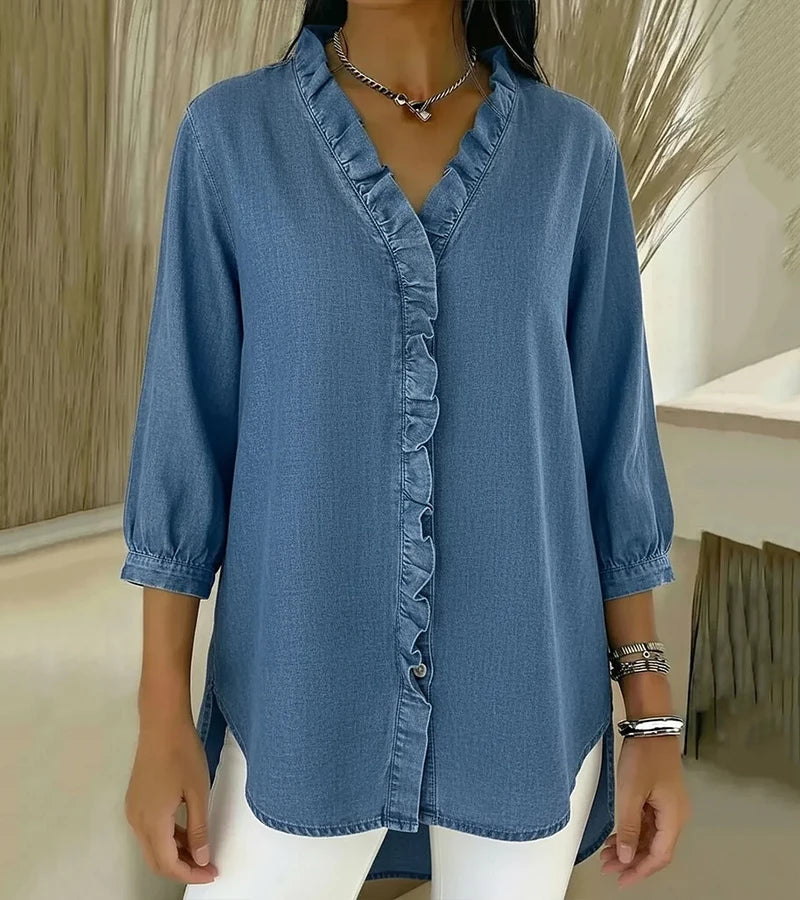 Grace - Soft-Touch Ruffled V-Neck Blouse