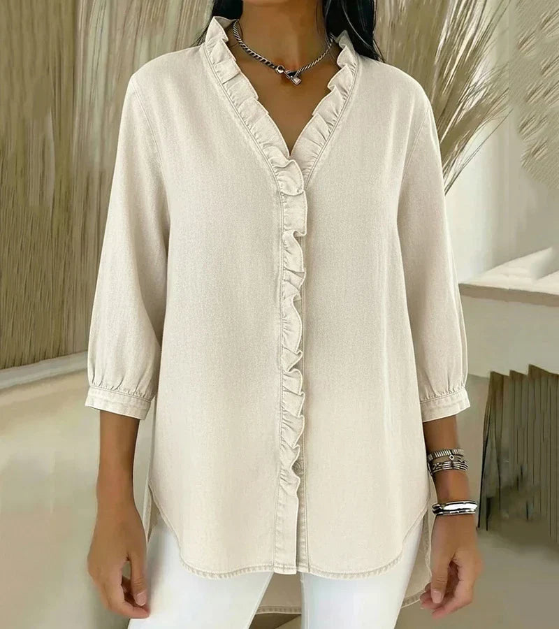 Grace - Soft-Touch Ruffled V-Neck Blouse