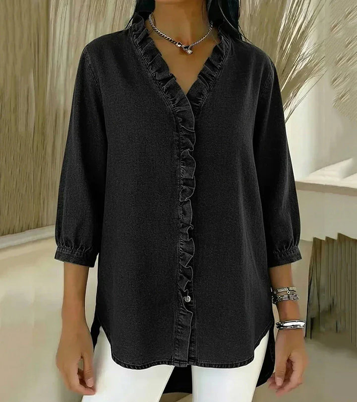 Grace - Soft-Touch Ruffled V-Neck Blouse