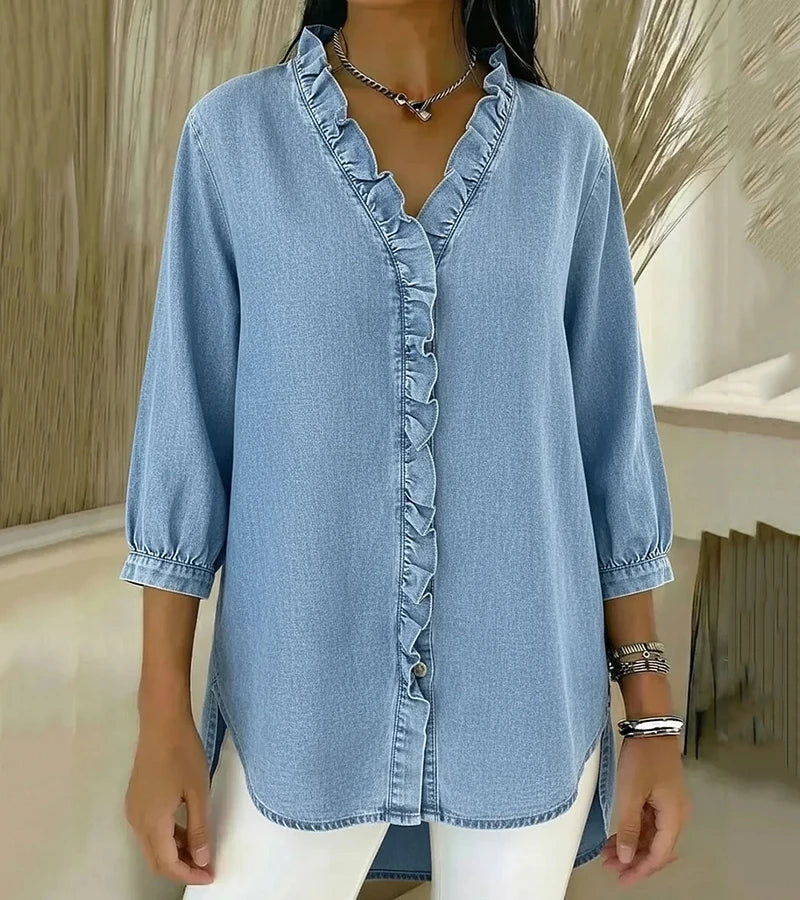 Grace - Soft-Touch Ruffled V-Neck Blouse