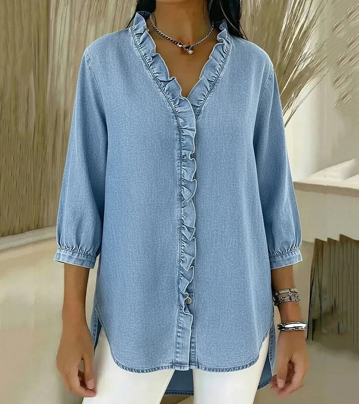 Grace - Soft-Touch Ruffled V-Neck Blouse