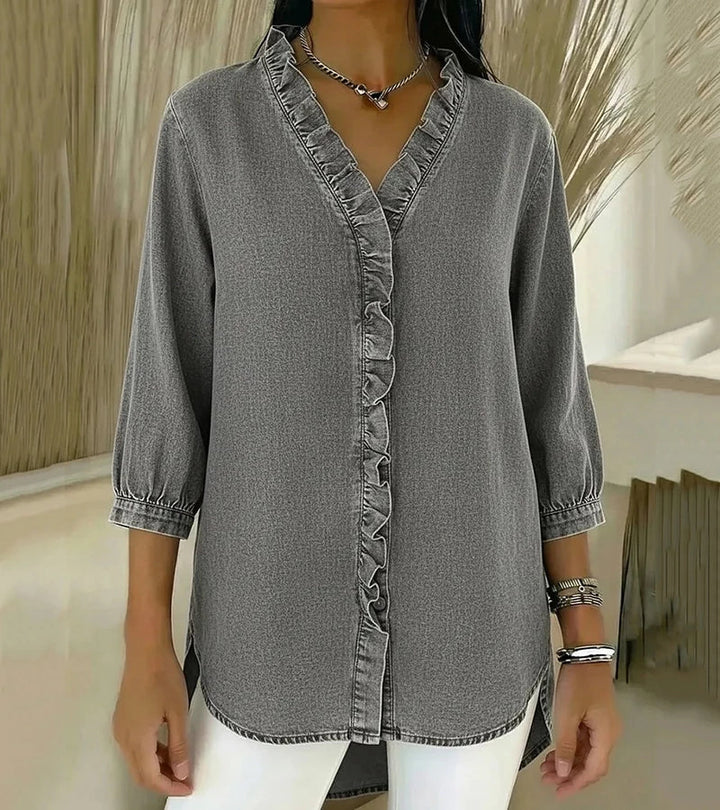 Grace - Soft-Touch Ruffled V-Neck Blouse