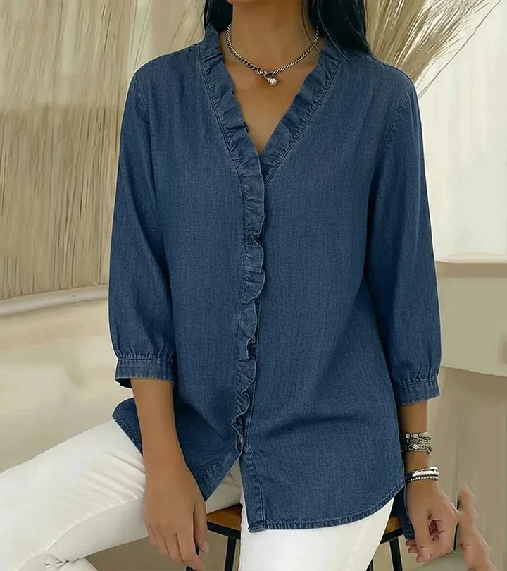 Grace - Soft-Touch Ruffled V-Neck Blouse