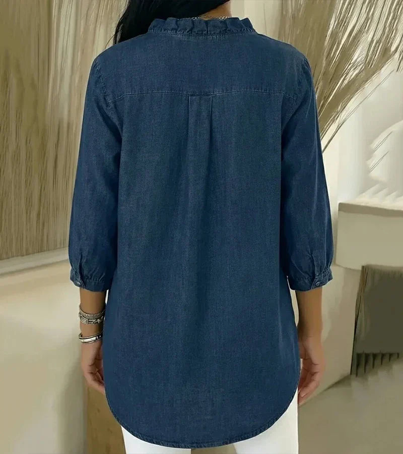Grace - Soft-Touch Ruffled V-Neck Blouse