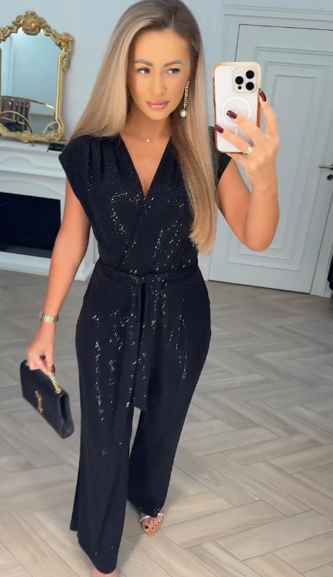 Lioraya - V-Neck Tie-Waist Jumpsuit