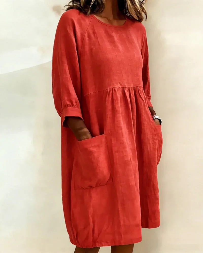 Avenra - Three-Quarter Sleeve Loose Dress