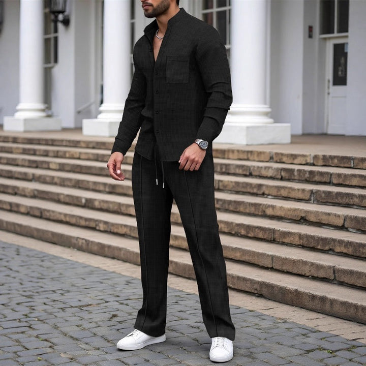 Ashton - Waffle-Textured Shirt & Trousers Set