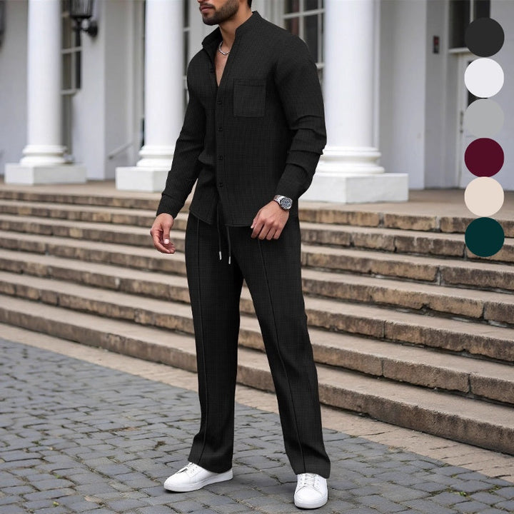 Ashton - Waffle-Textured Shirt & Trousers Set